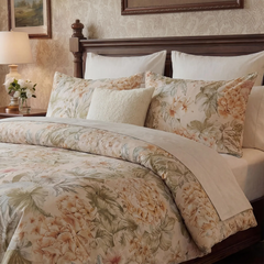 Close up of watercolor floral pattern on a duvet cover