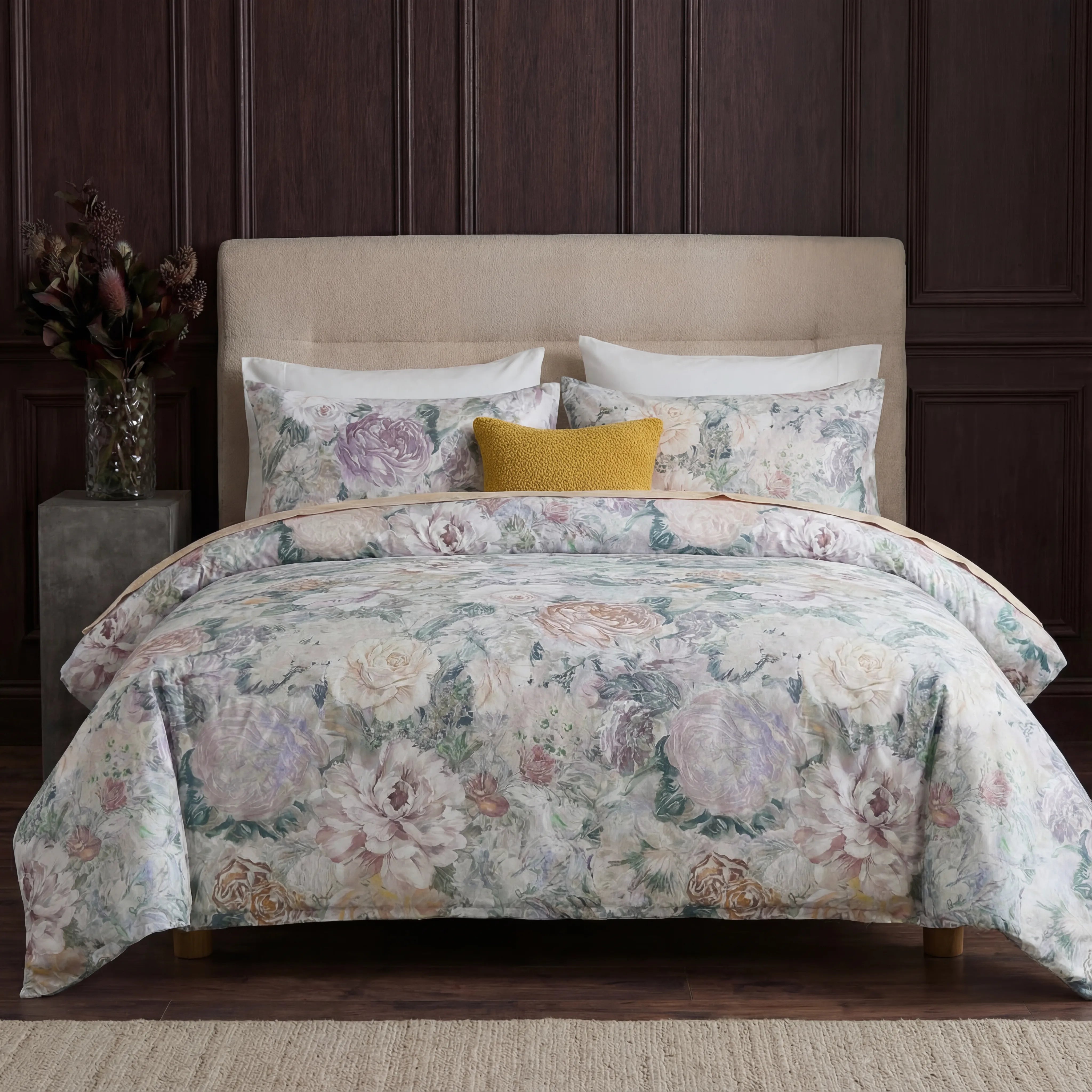 Watercolor floral comforter cover lifestyle shot