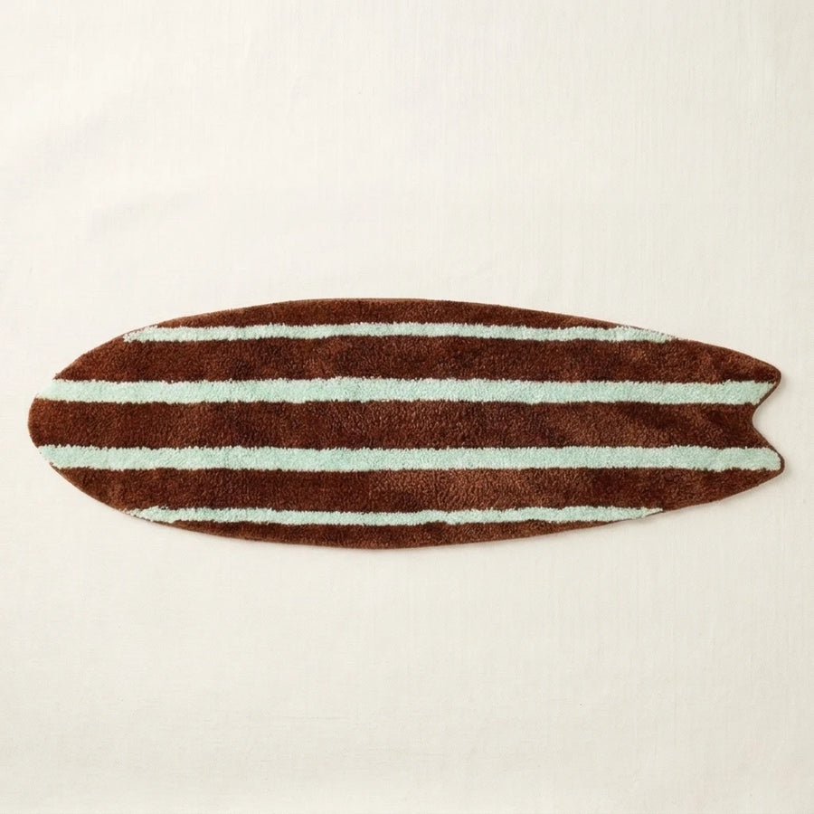 wave rider rug cocoa mint surfboard shaped bath mat