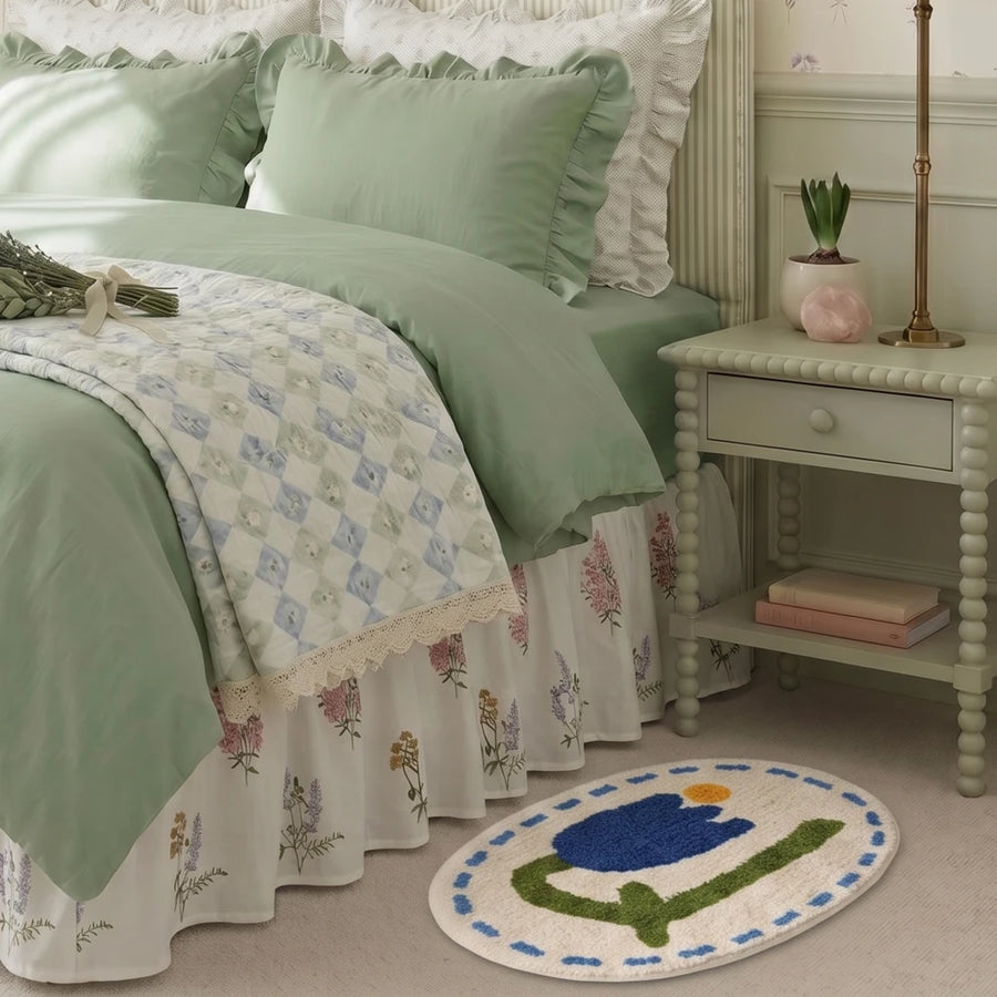 whimsy garden rug blue tulip bedroom styling
