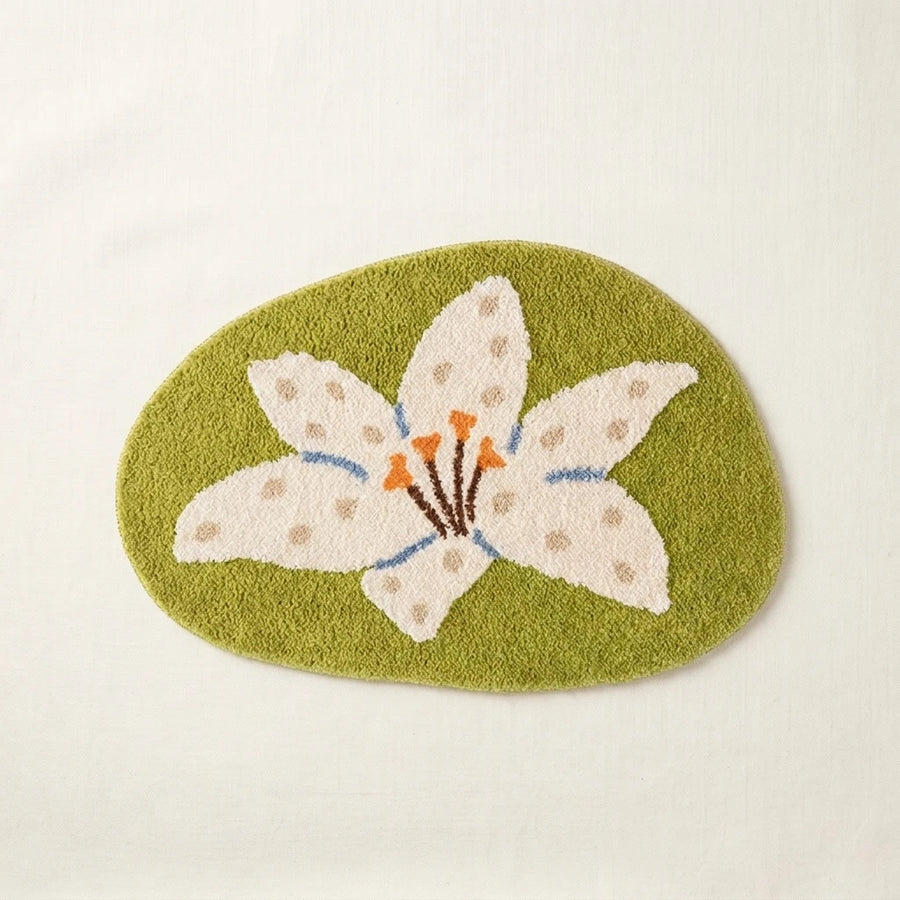 whimsy garden rug lily in bloom flat lay product photo