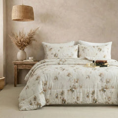 white linen floral bedding set