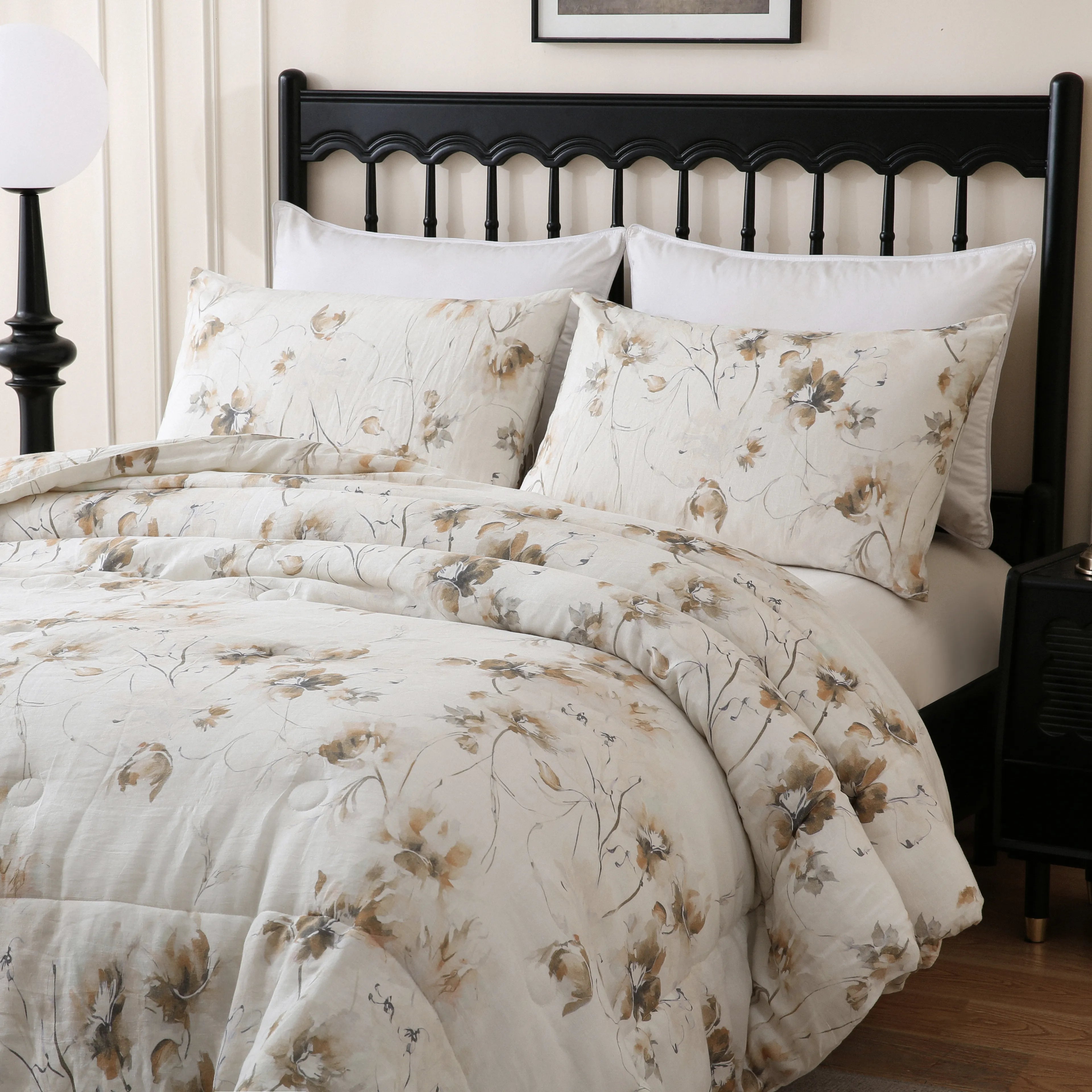 white linen floral bedding sets
