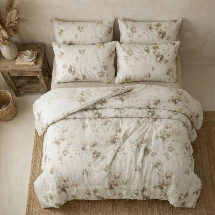 white linen floral comforter set queen