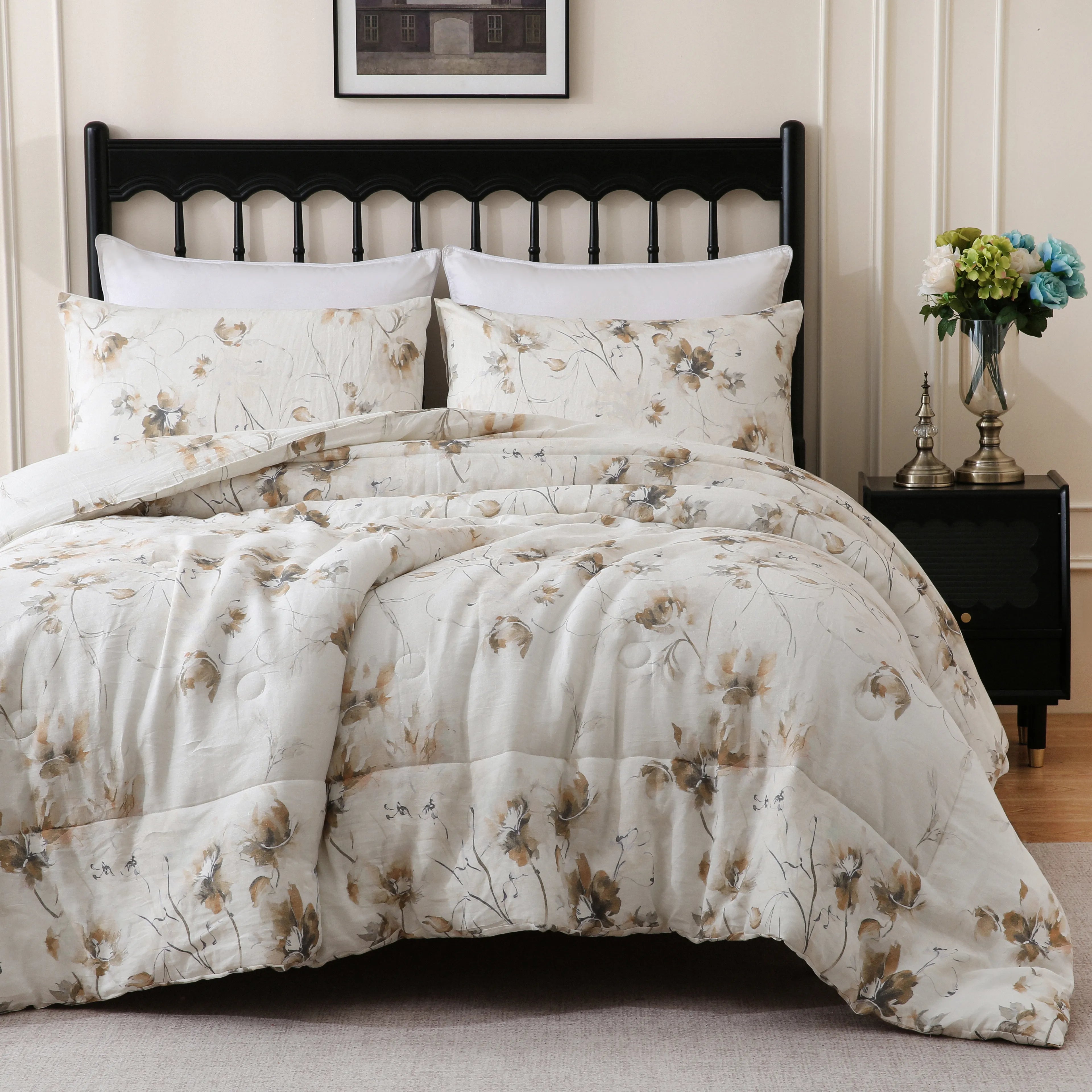 white linen floral comforter set queen