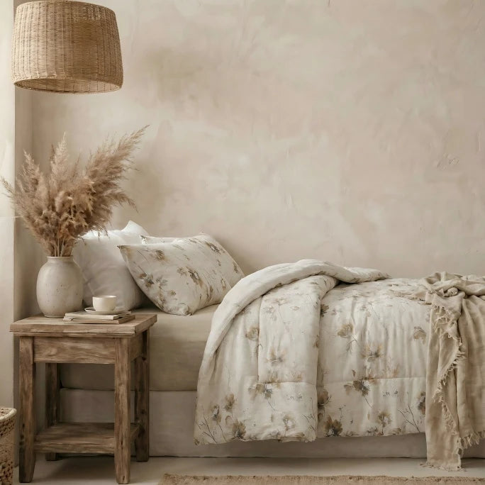 white linen floral comforter set