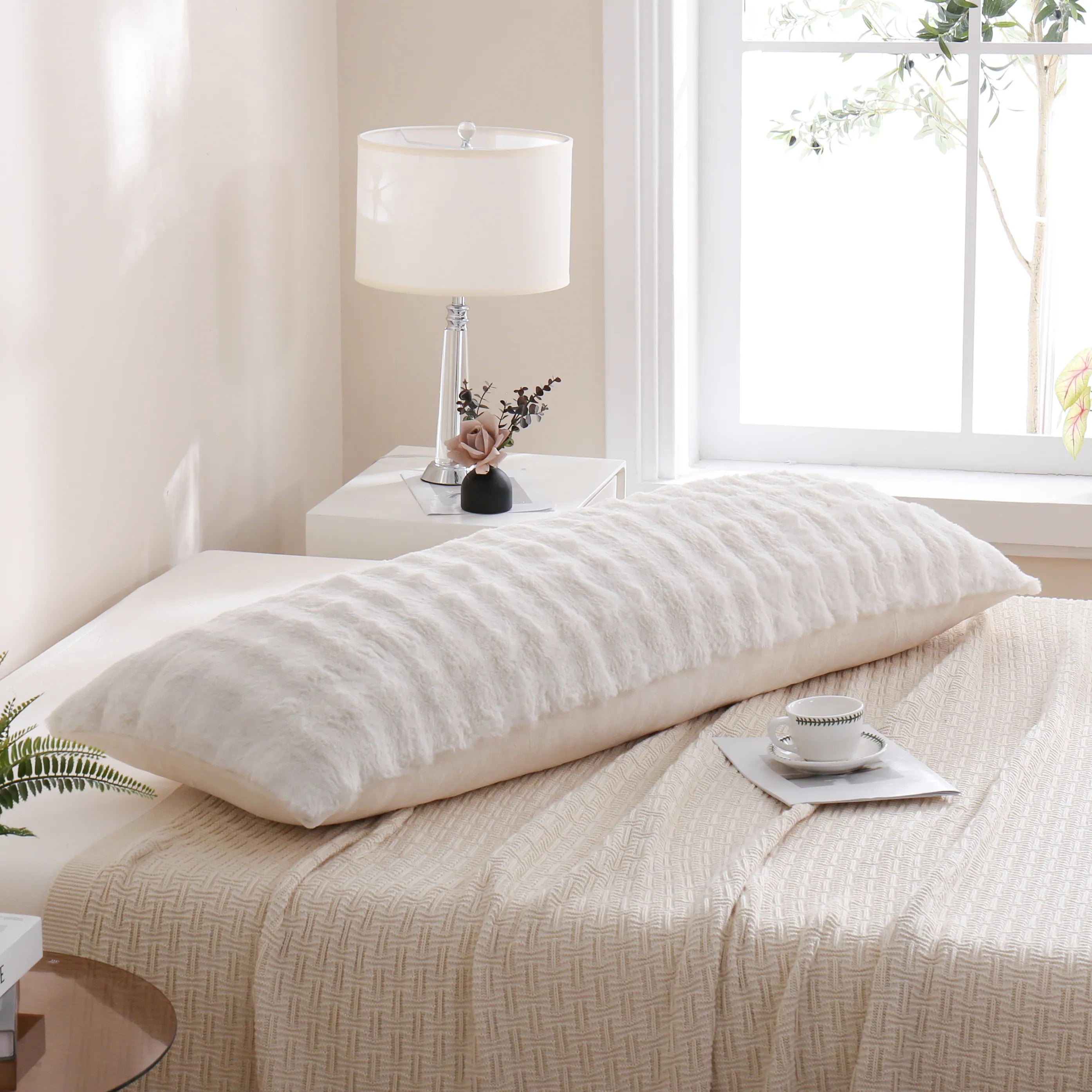 white rabbit velvet long pillowcase queen size