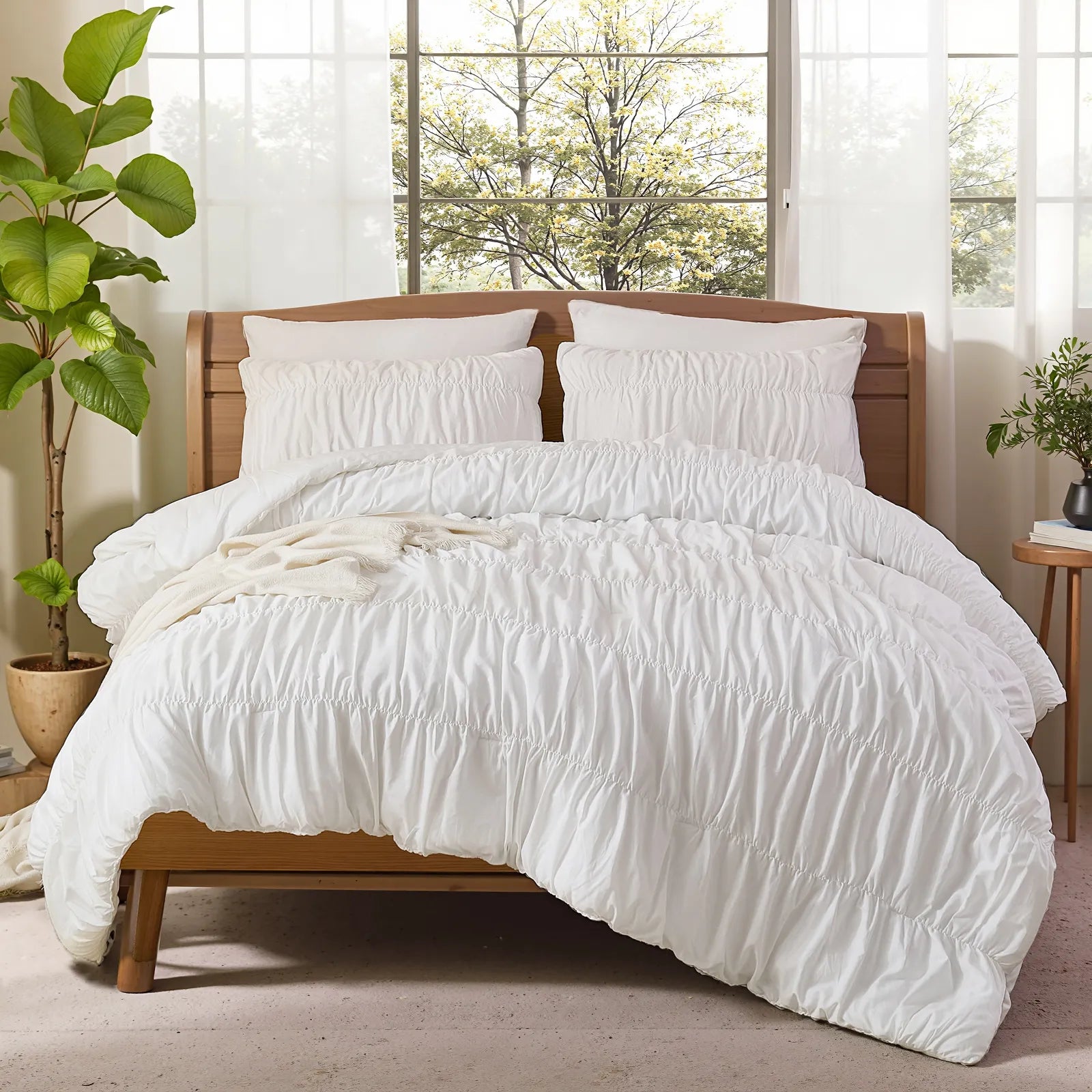 White ruffle cotton comforter full display