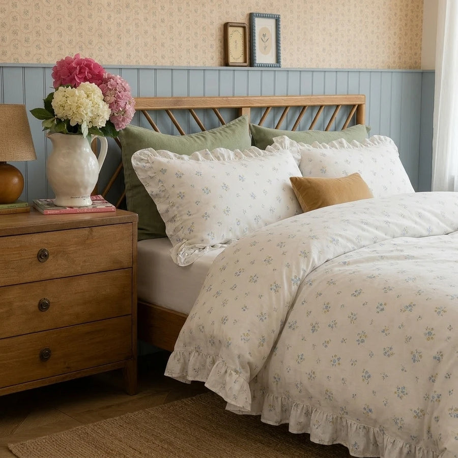 wildflower garden botanical duvet cover side view
