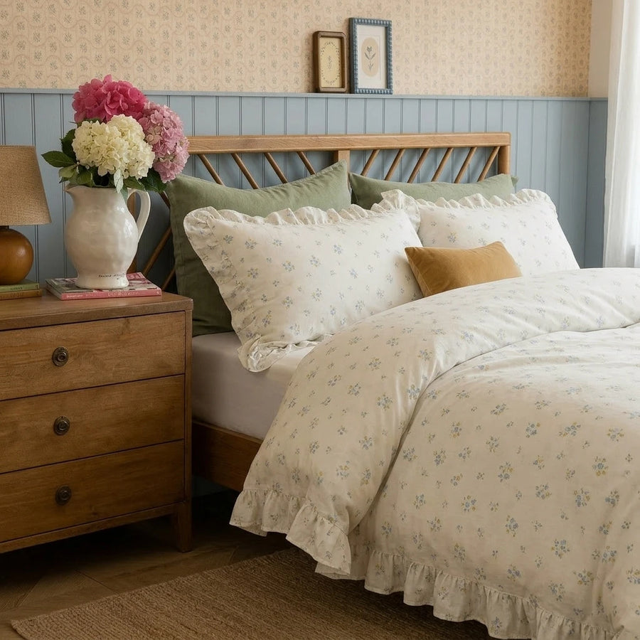 wildflower garden botanical duvet cover side view