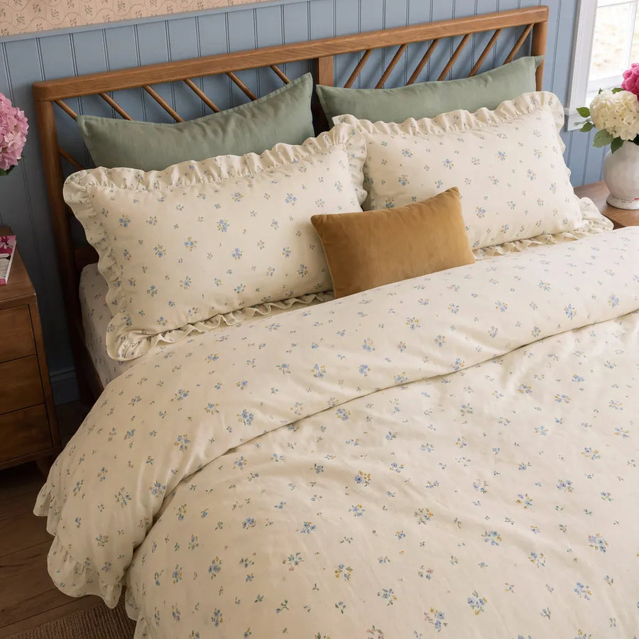 wildflower garden botanical duvet cover side view