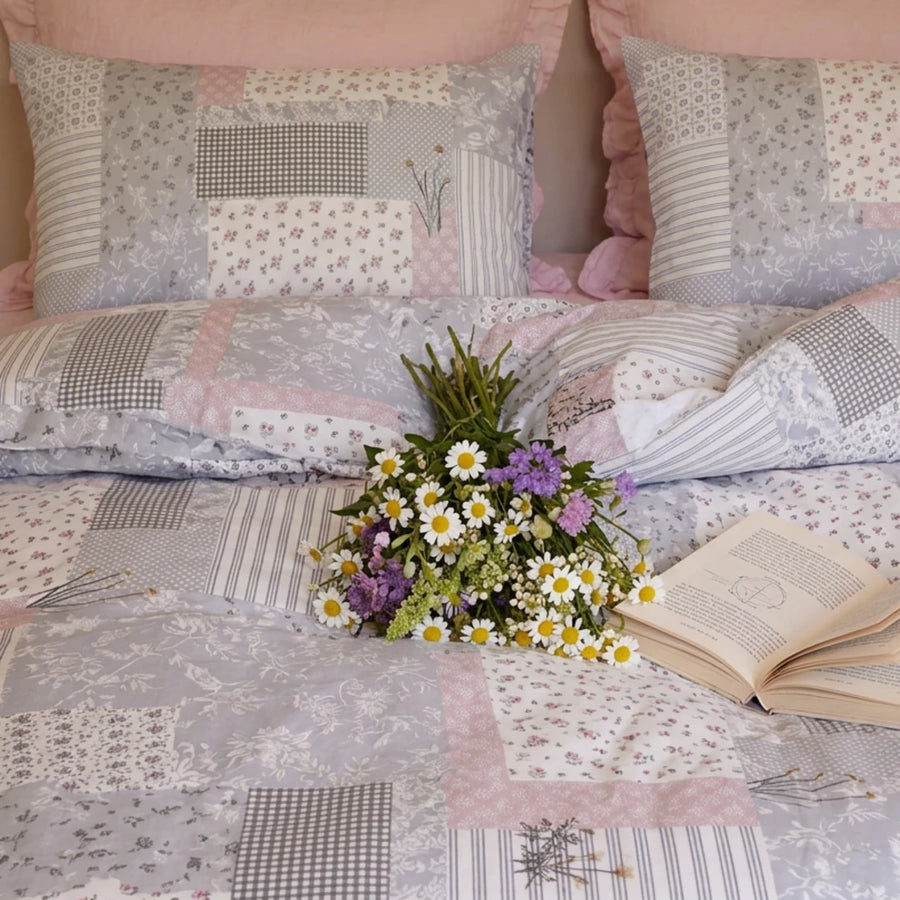 wildflower patchwork 3 piece duvet cover set folded bedding collection