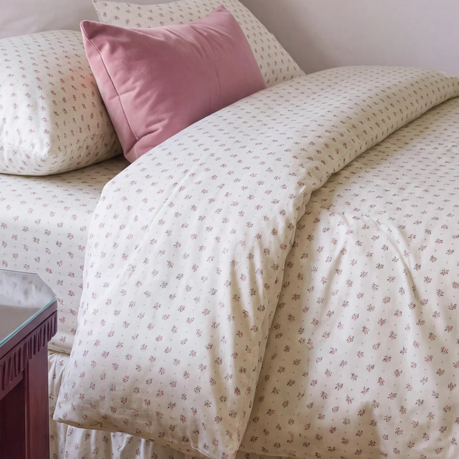 wildflower posy comforter set cream floral pink accent pillow side view