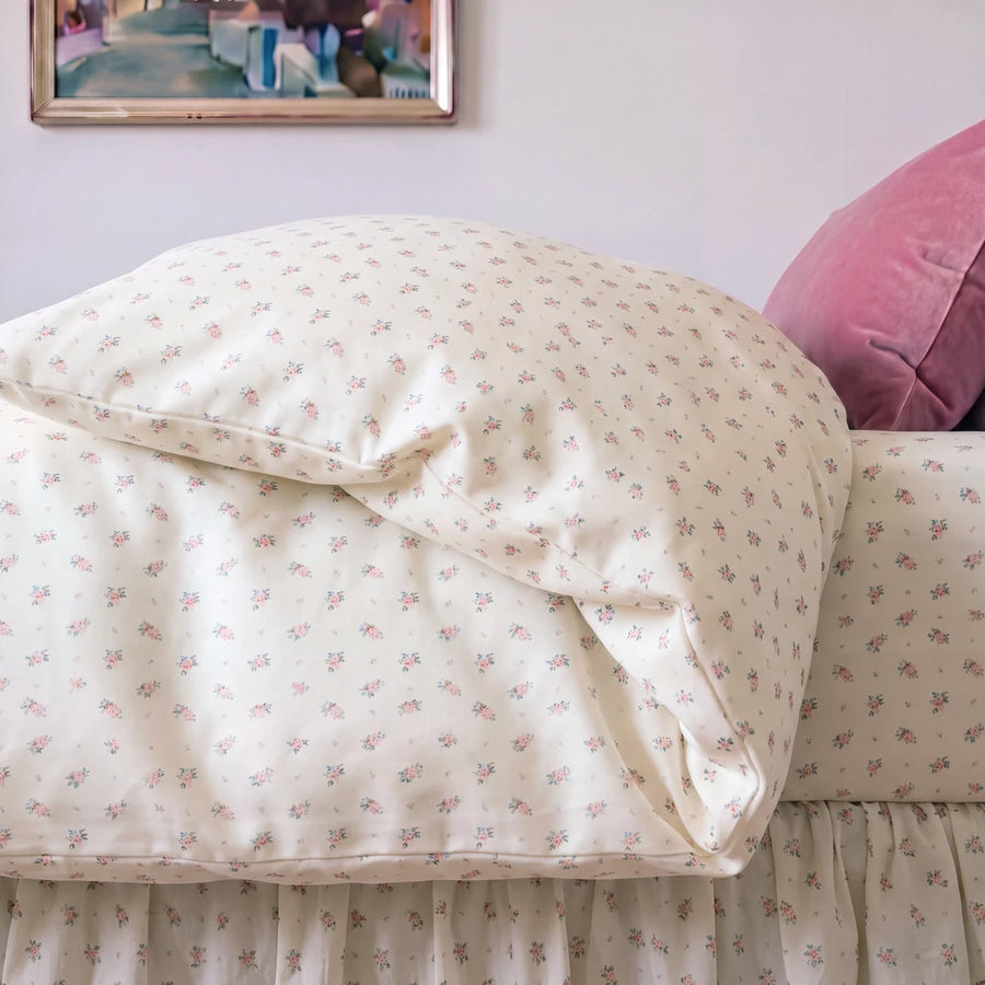 wildflower posy comforter set cream floral pink velvet pillow bed skirt