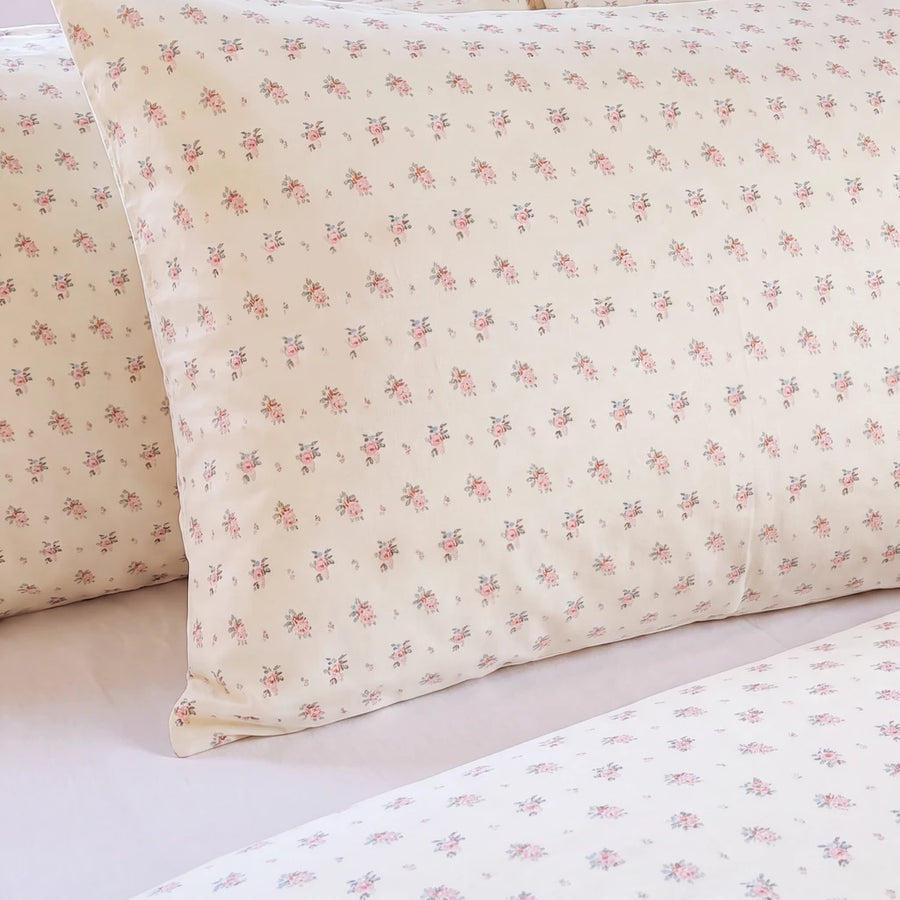 wildflower posy pillowcases cream yellow ditsy floral pillowcase close up