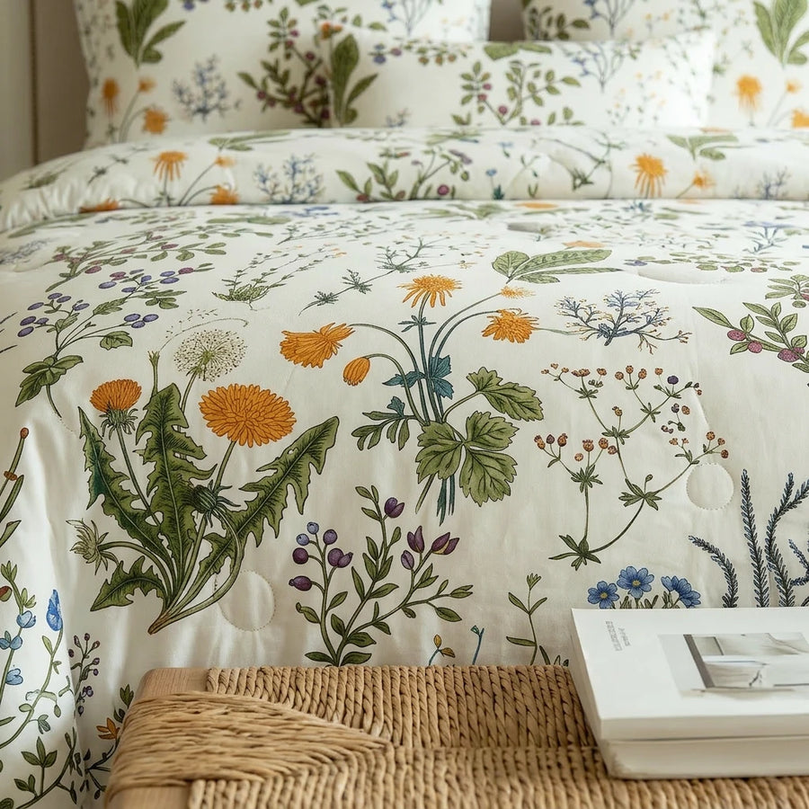 wildflower print botanical comforter breathable cotton texture