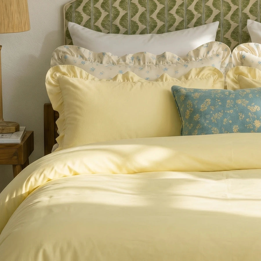 yellow ruffle trim pillow shams french country style
