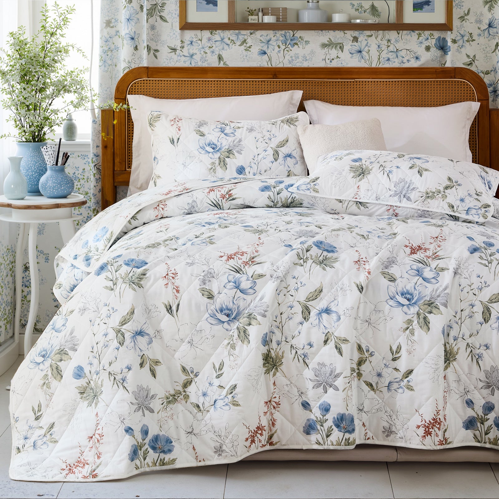 Green Floral Quilt Set 100% Cotton