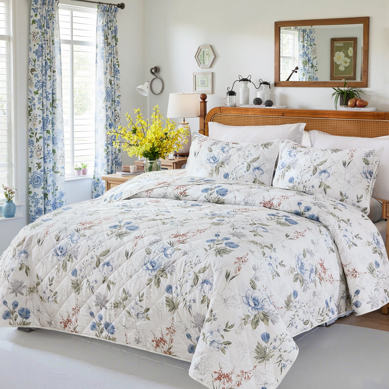 Green Floral Quilt Set 100% Cotton
