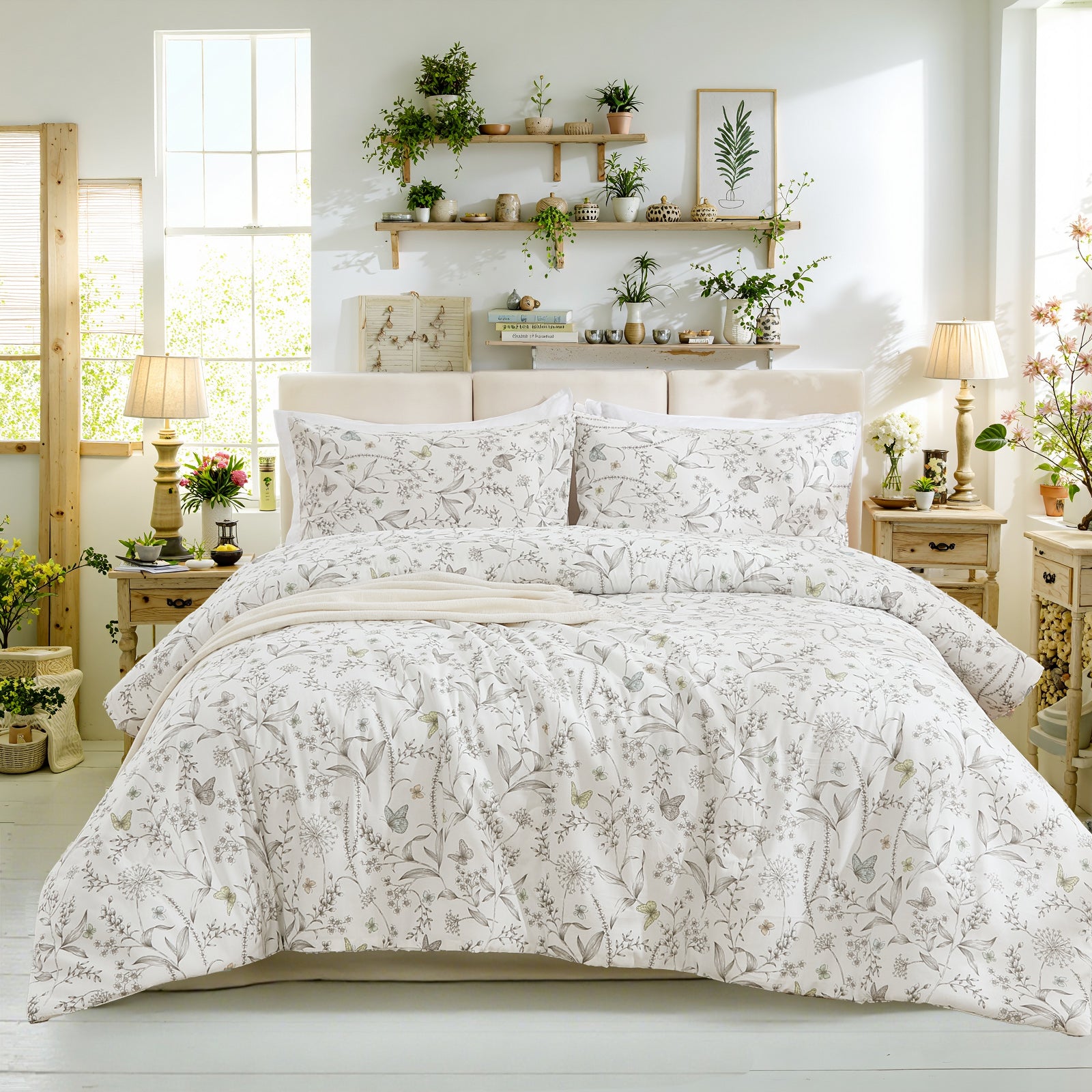 White Floral Comforter Set 100% Cotton