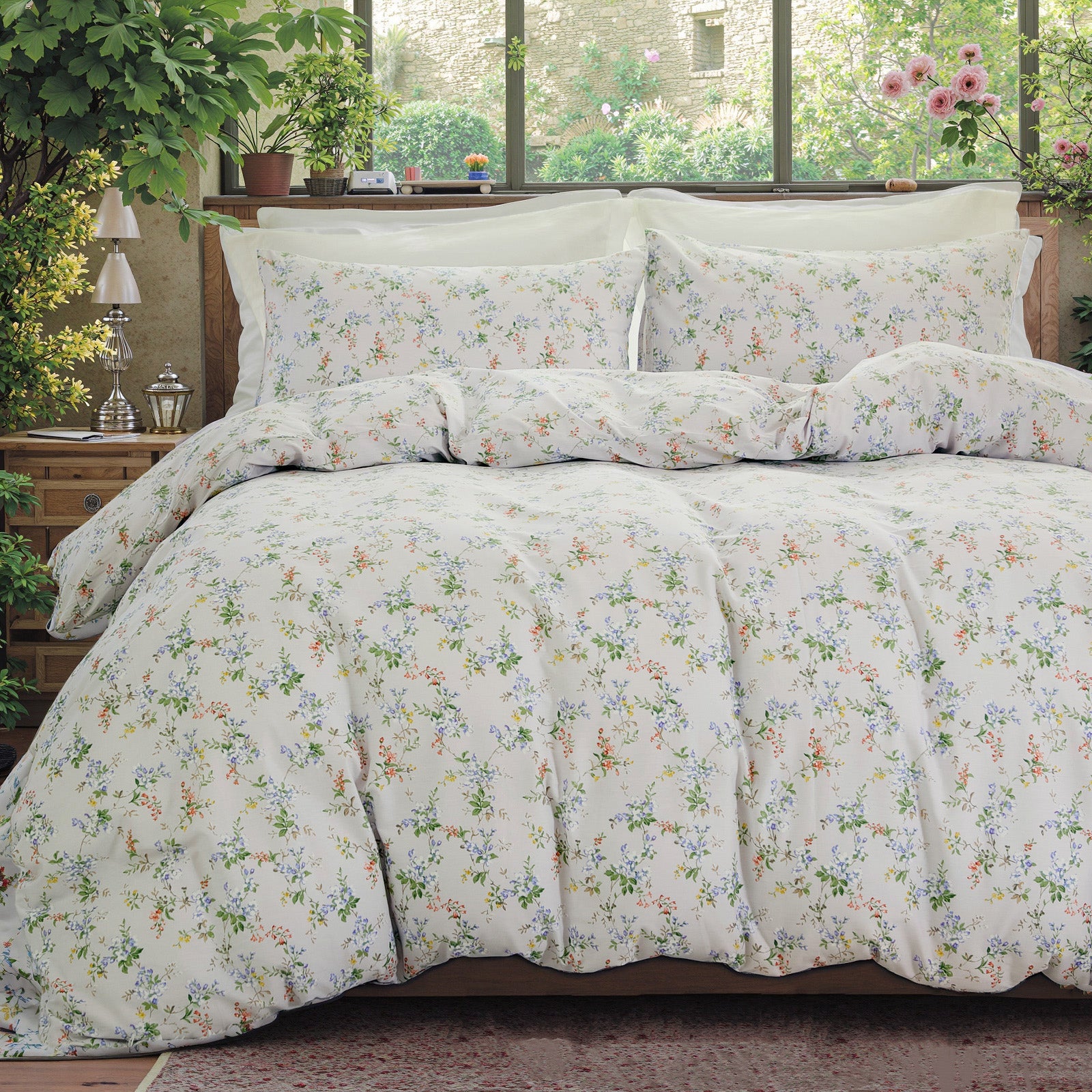 Green Floral Duvet Cover Set 100% Cotton