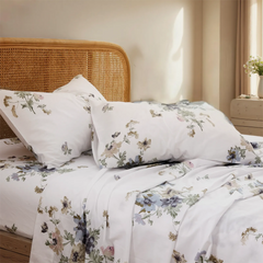White Vintage Floral Cotton Sheet Set