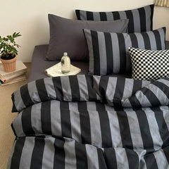 100 cotton cabana stripe black grey duvet cover set