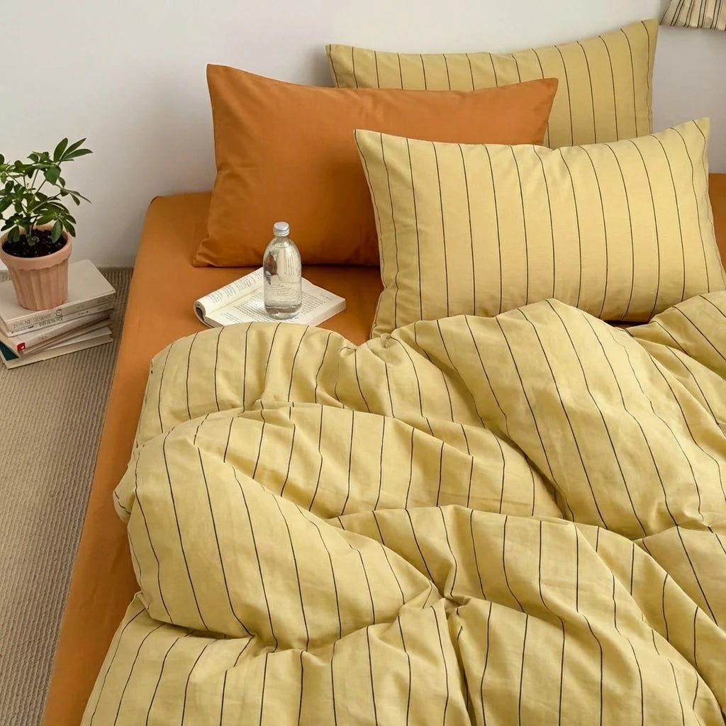 100 cotton pinstripe yellow duvet cover set warm orange