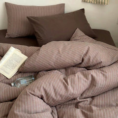 100 cotton striped duvet cover pinstripe brown with book and bottle