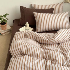 100 cotton variegated stripe beige duvet cover set
