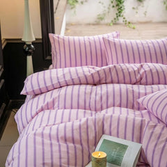 100 cotton variegated stripe pink duvet cover set with candle and book
