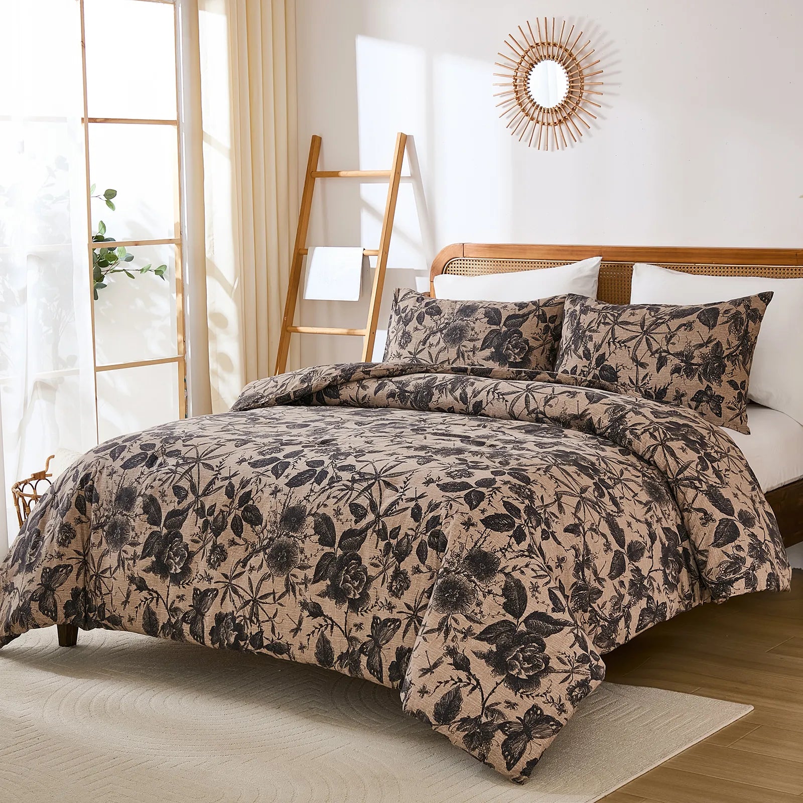 100% cotton black and brown floral comforter sets