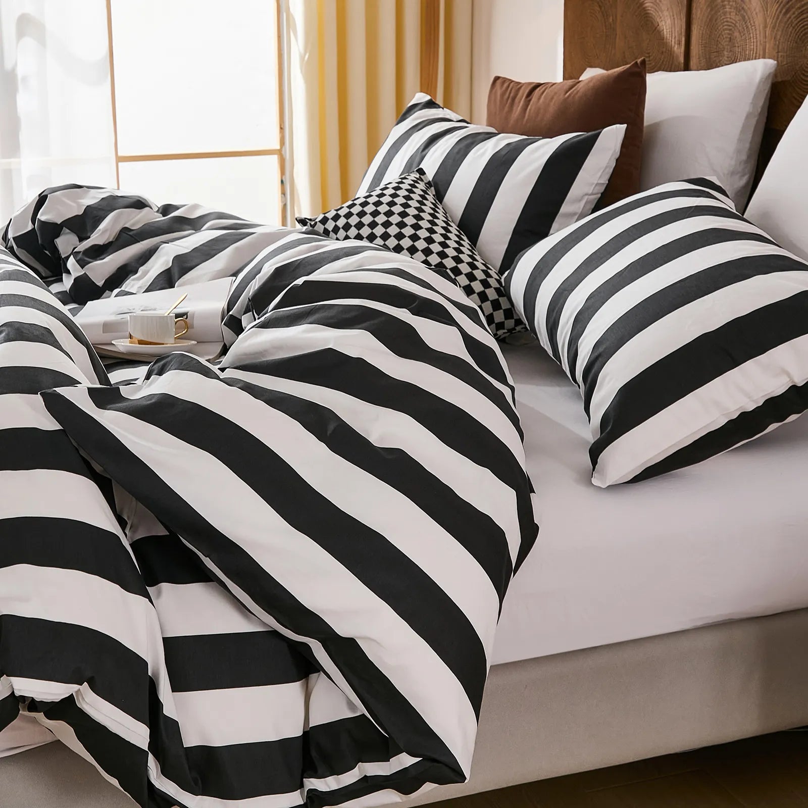 100% cotton black and white stripes comforter sets