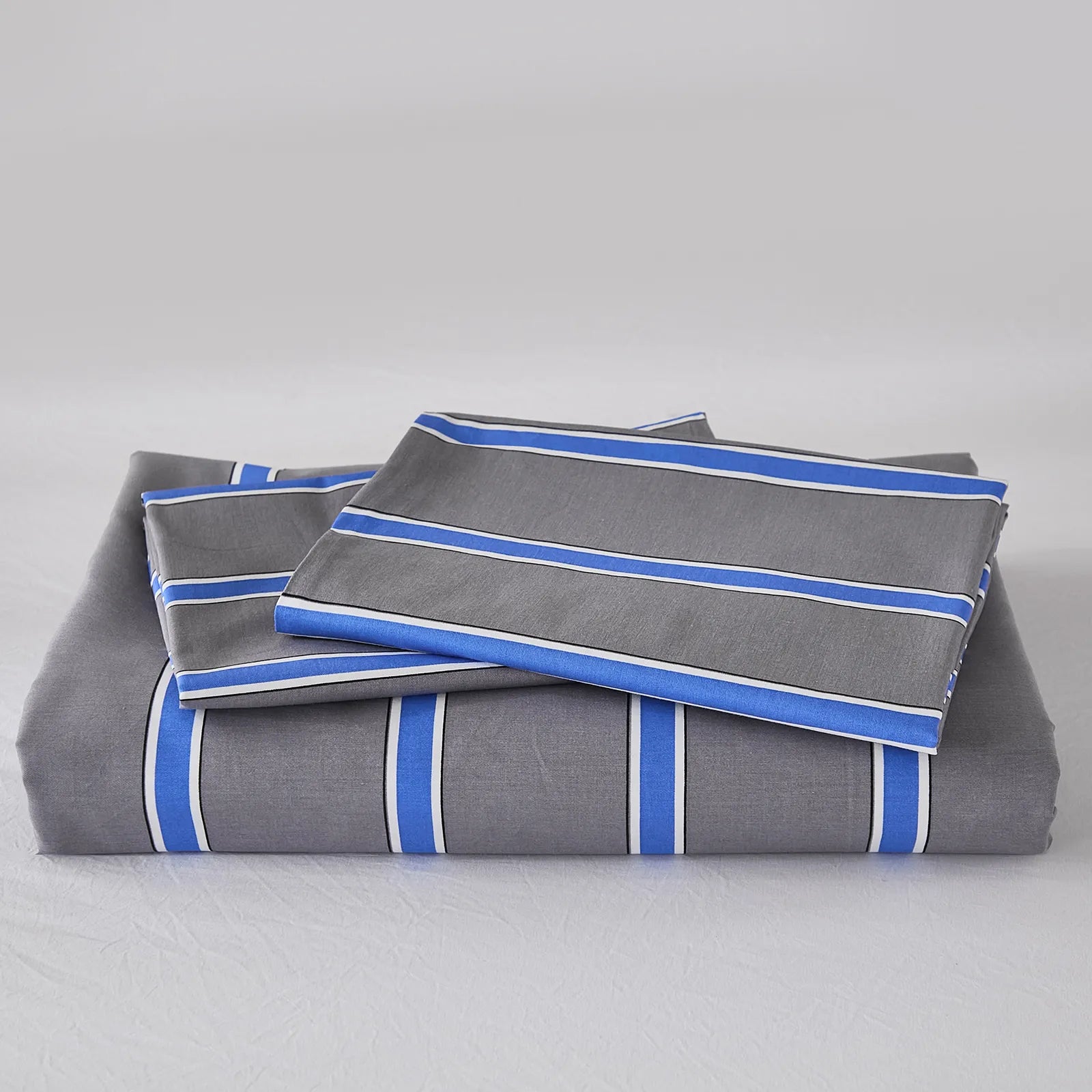 100% cotton grey and blue stripe comforter sets