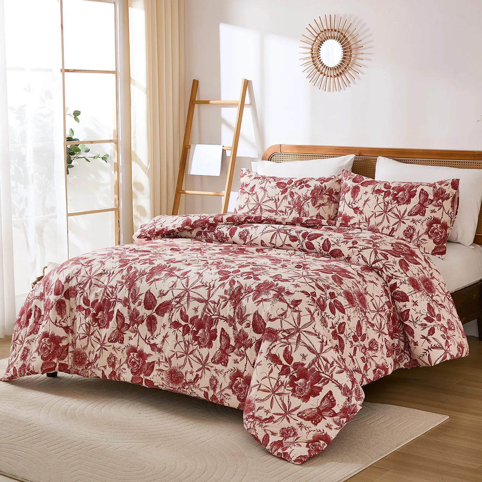 100% cotton red and pink floral comforter sets