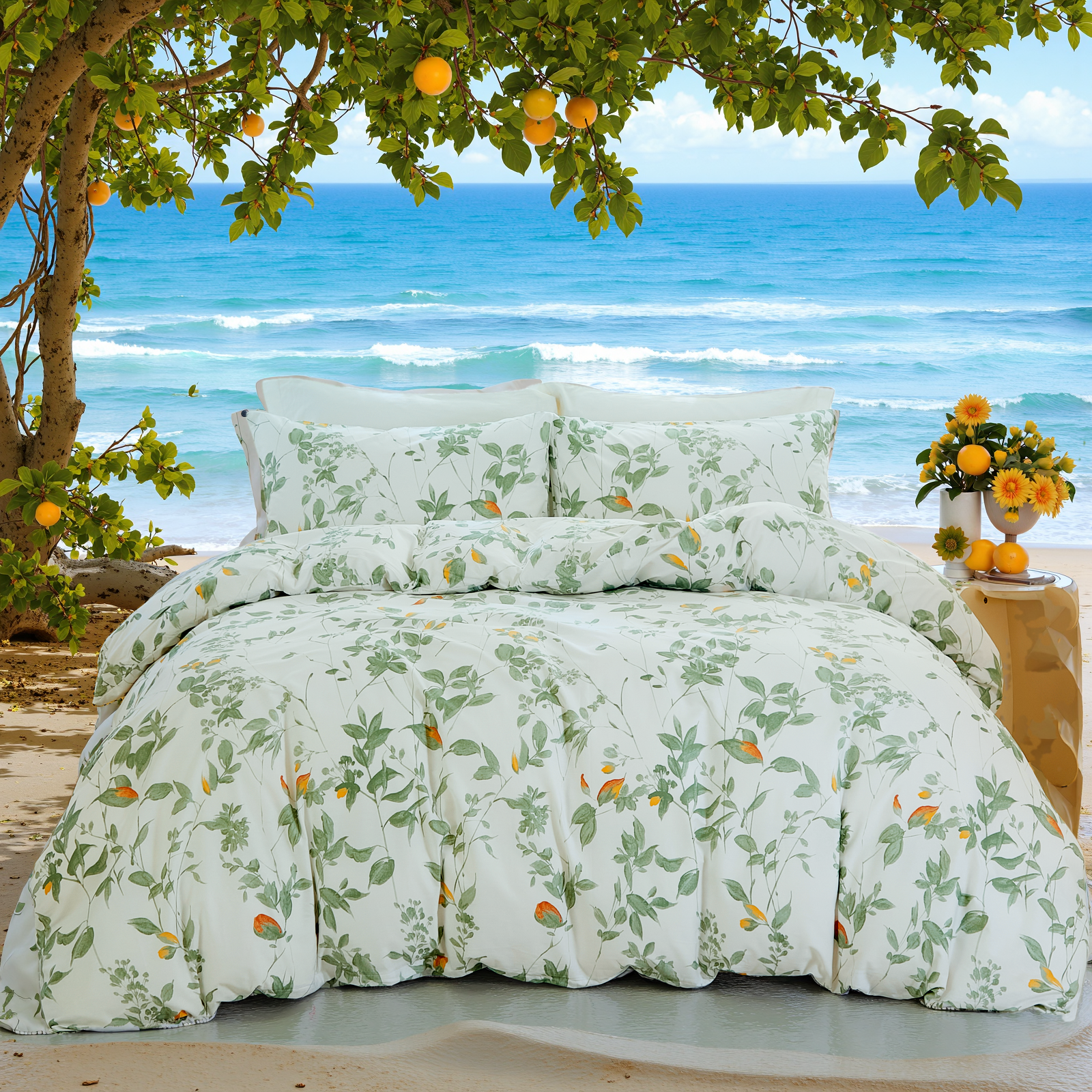 Green Floral Duvet Cover Set 100% Cotton