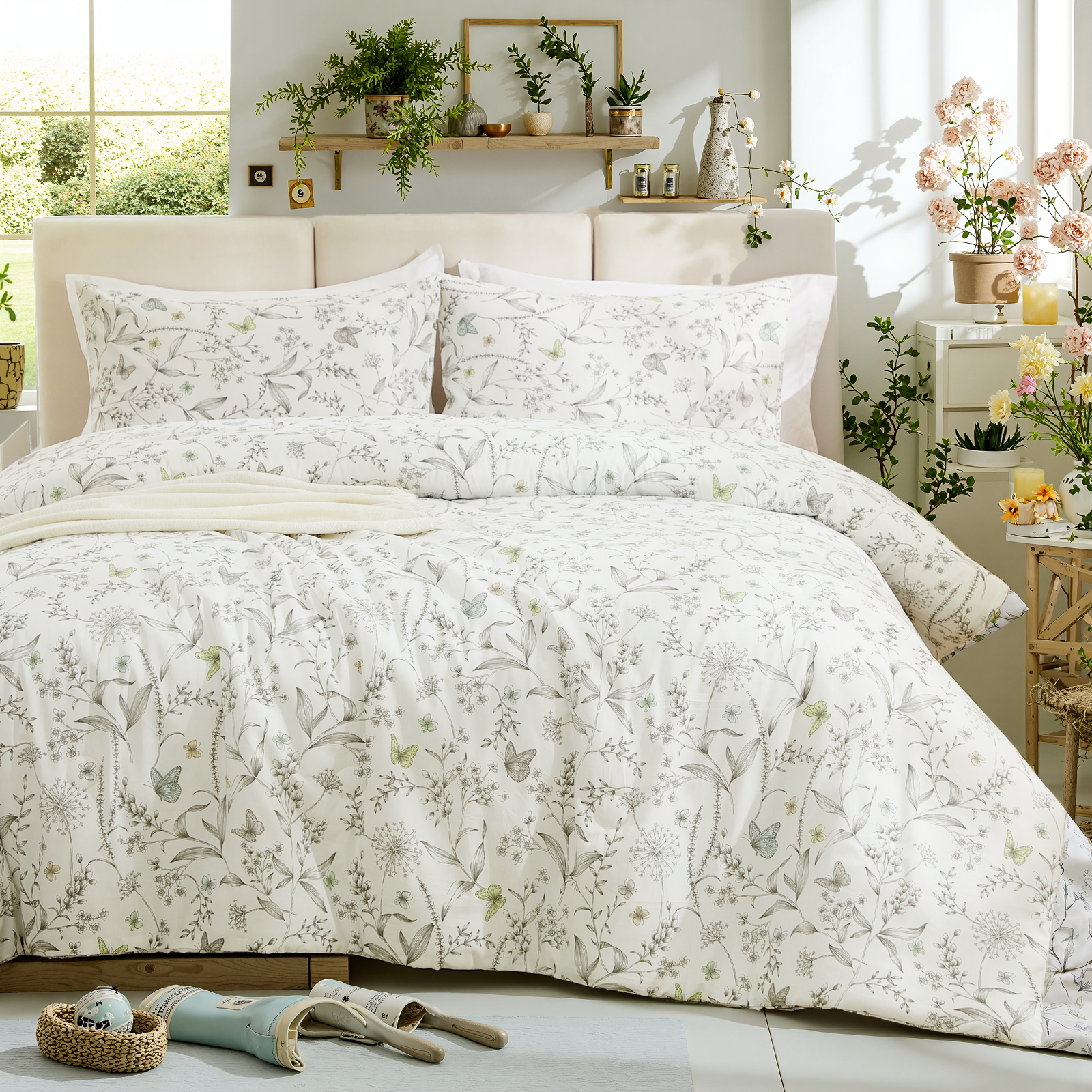 White Floral Duvet Cover Set 100% Cotton