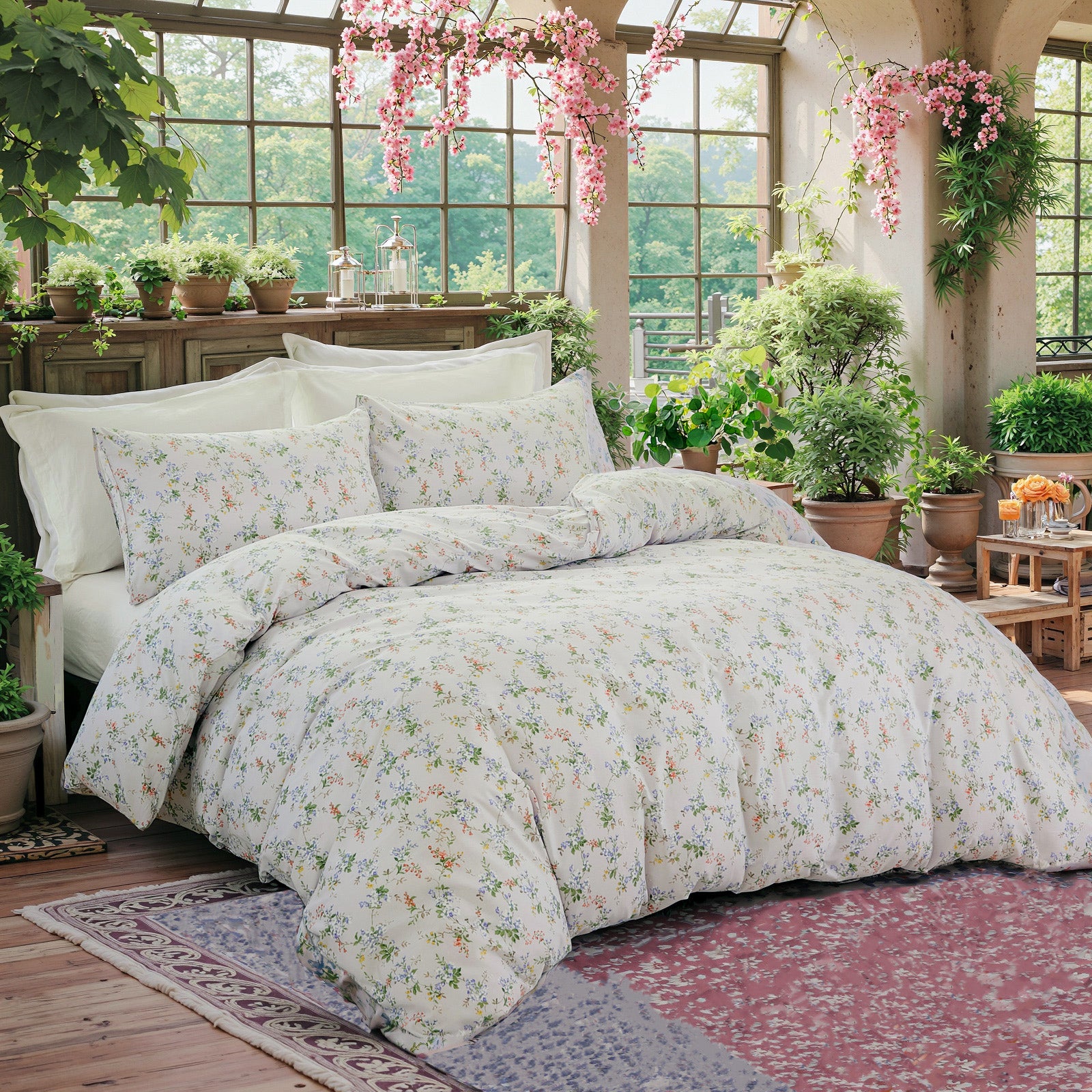 Green Floral Duvet Cover Set 100% Cotton