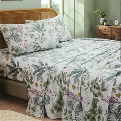 Dark Green Floral Cotton Sheet Set