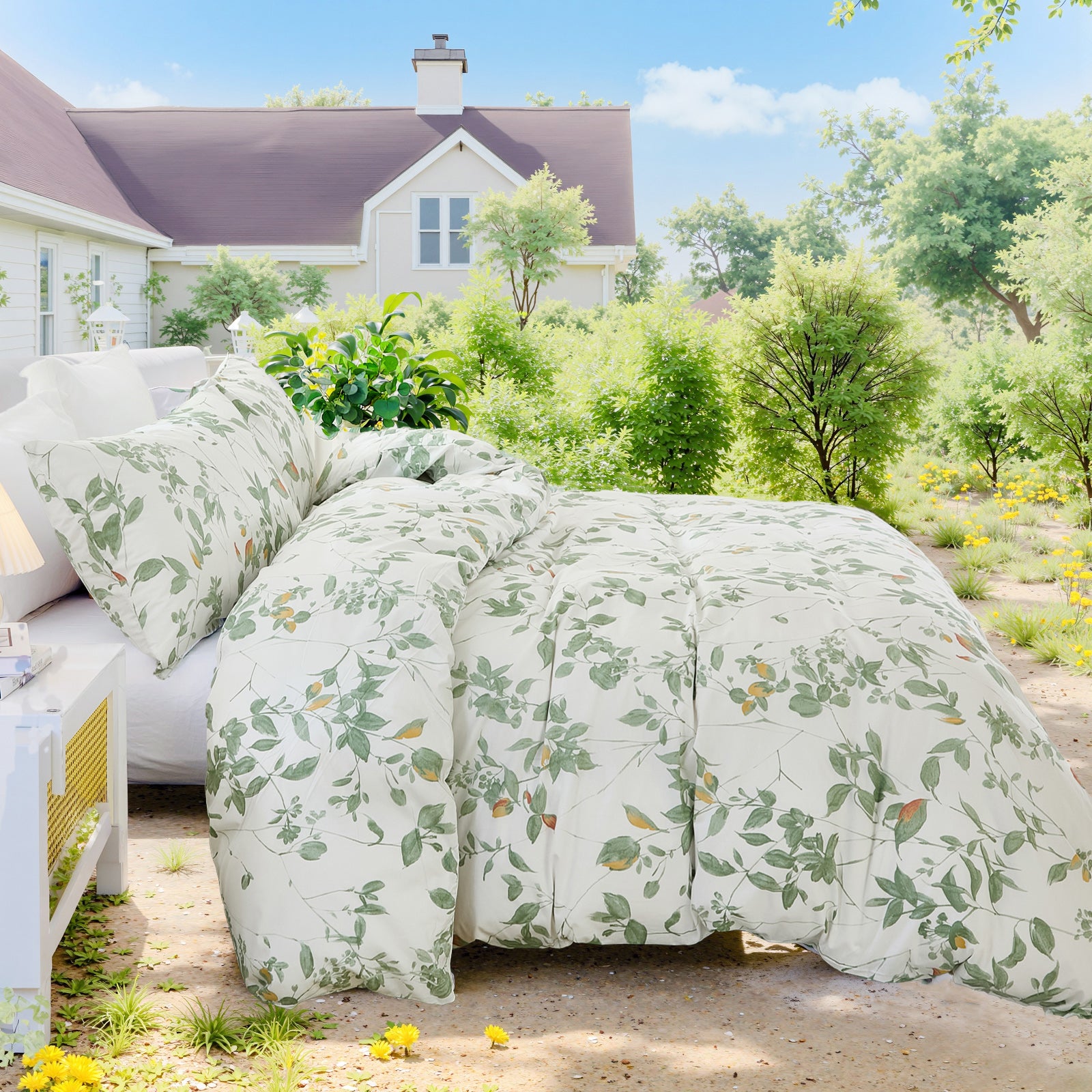 Green Floral Comforter Set 100% Cotton