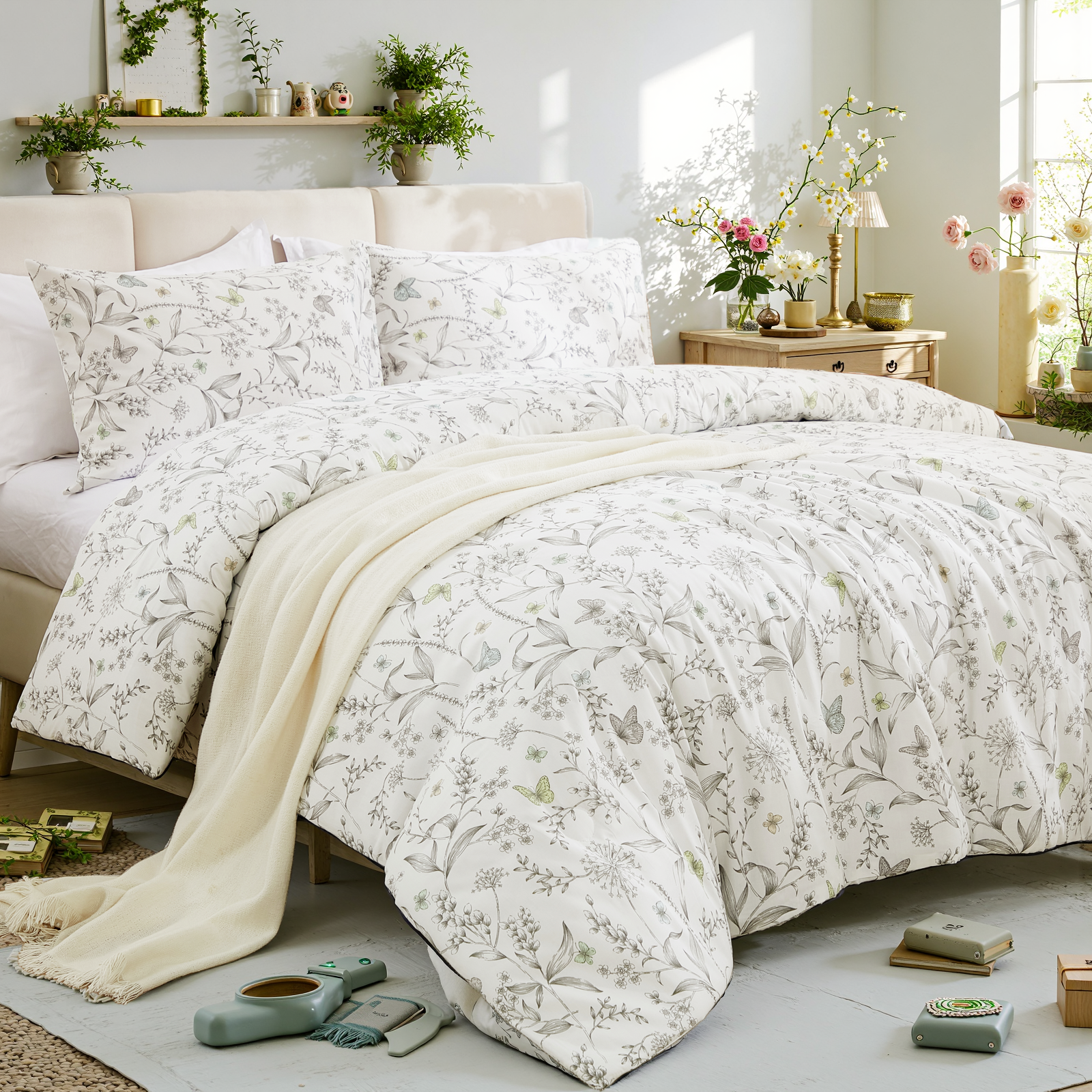 White Floral Duvet Cover Set 100% Cotton