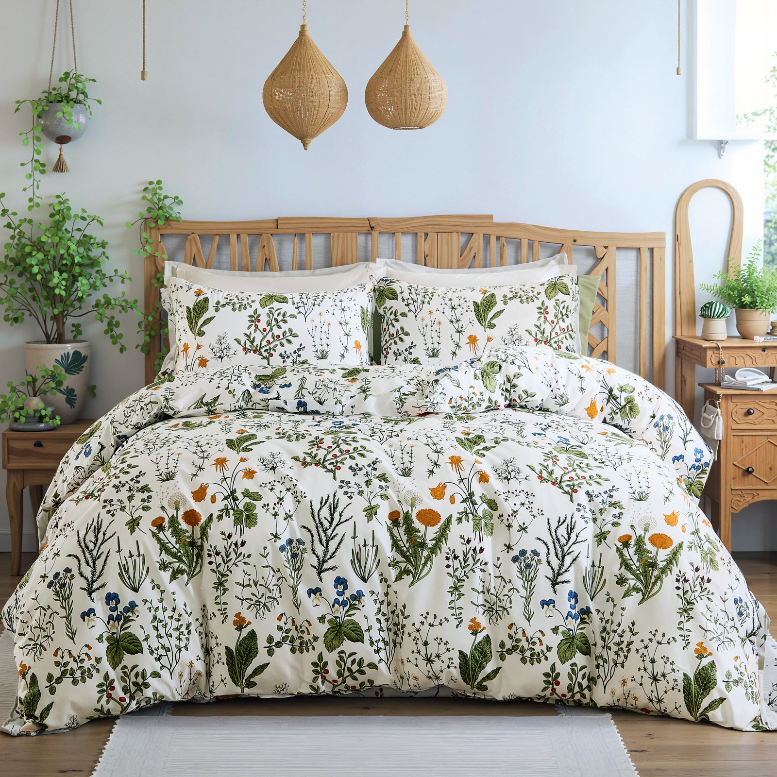 Green Floral Comforter Set 100% Cotton