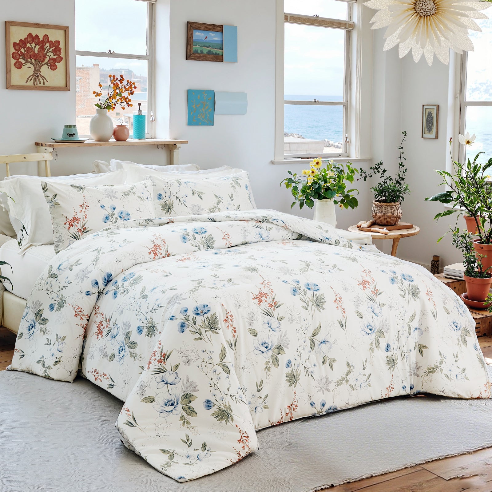 100% Cotton Green Floral Comforter Set