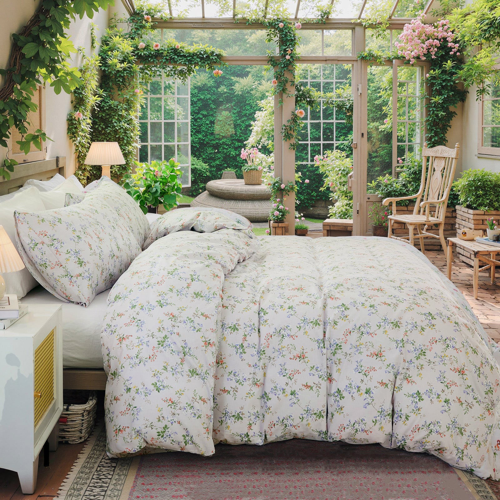 Green Floral Comforter Set 100% Cotton