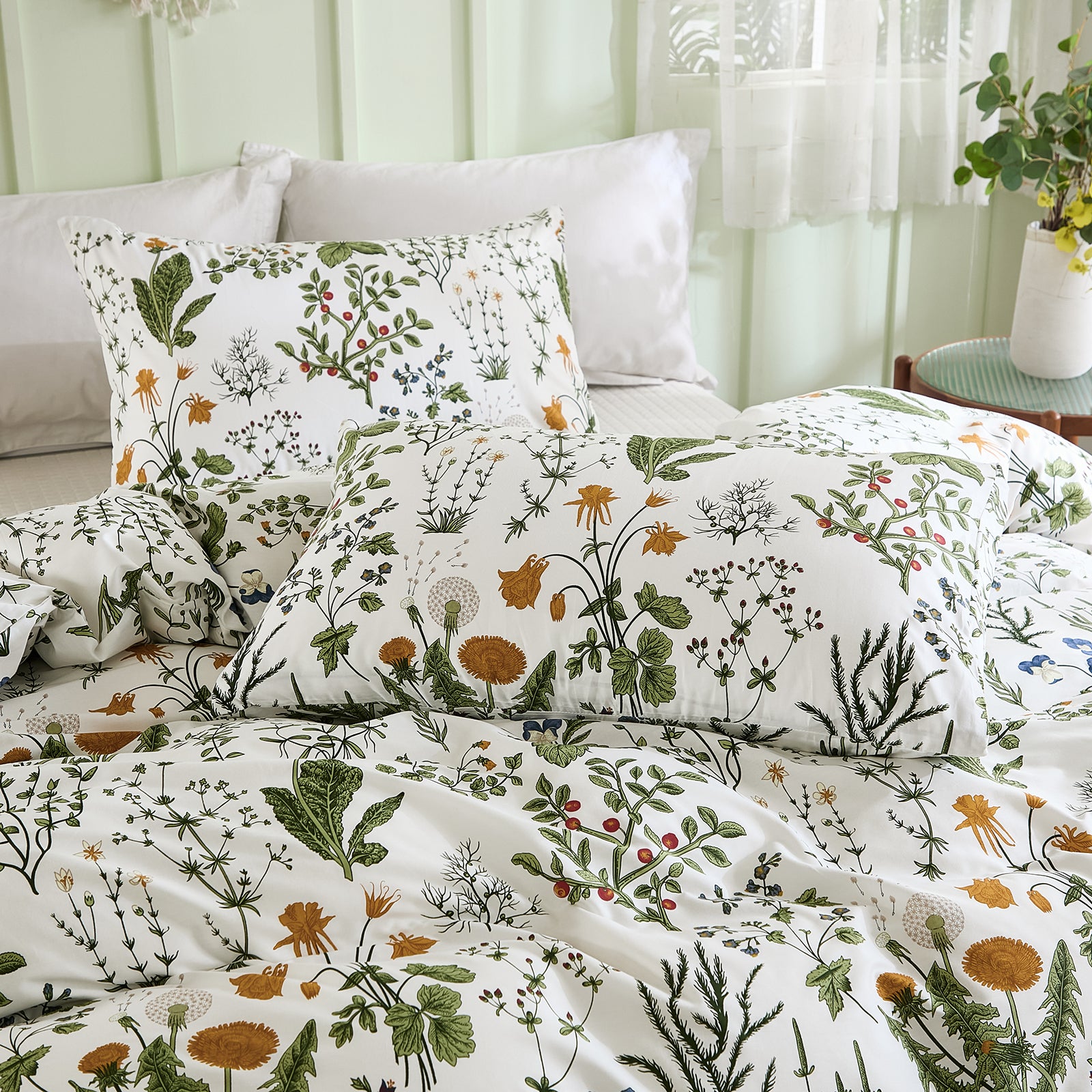 Green Floral Duvet Cover Set 100% Cotton
