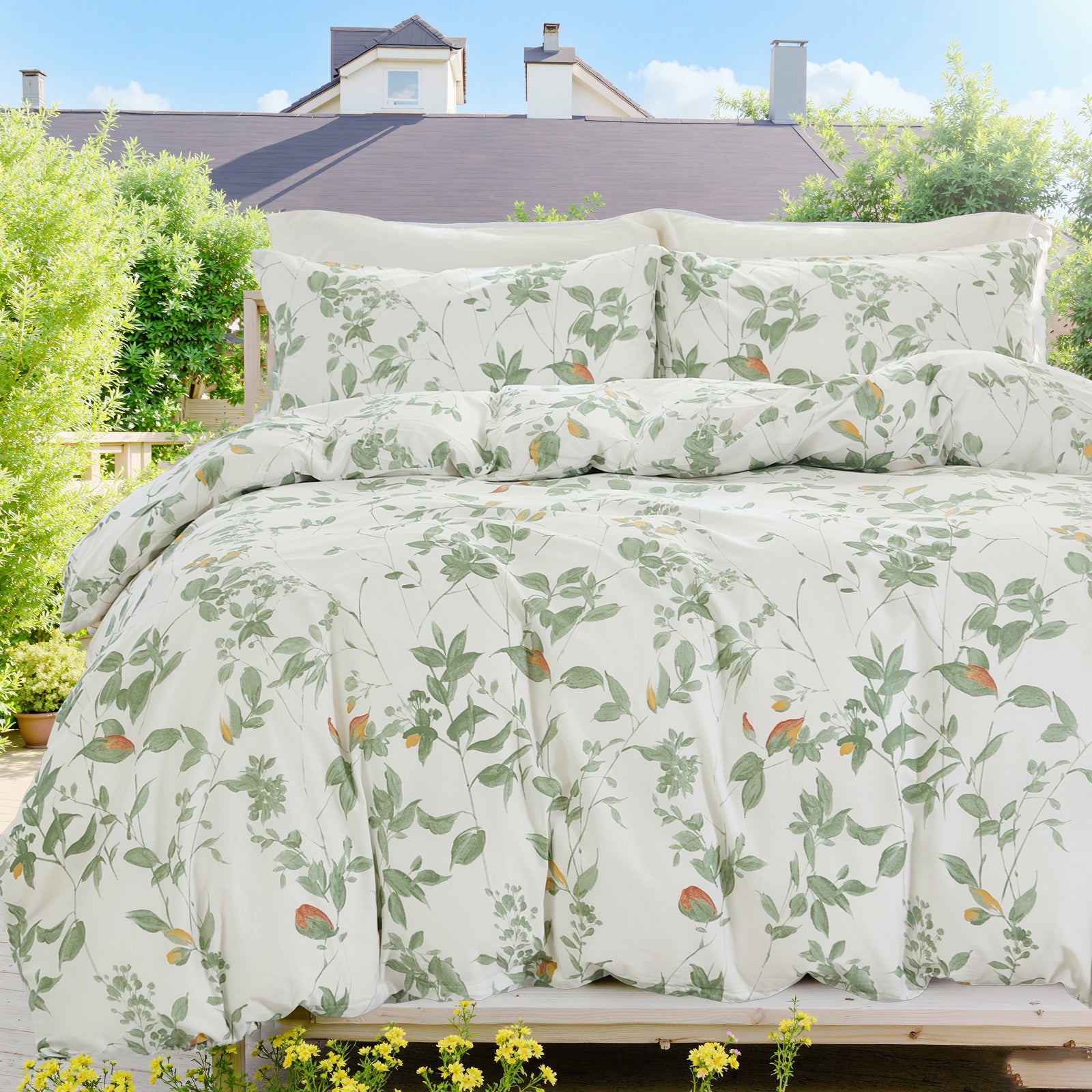 Green Floral Comforter Set 100% Cotton