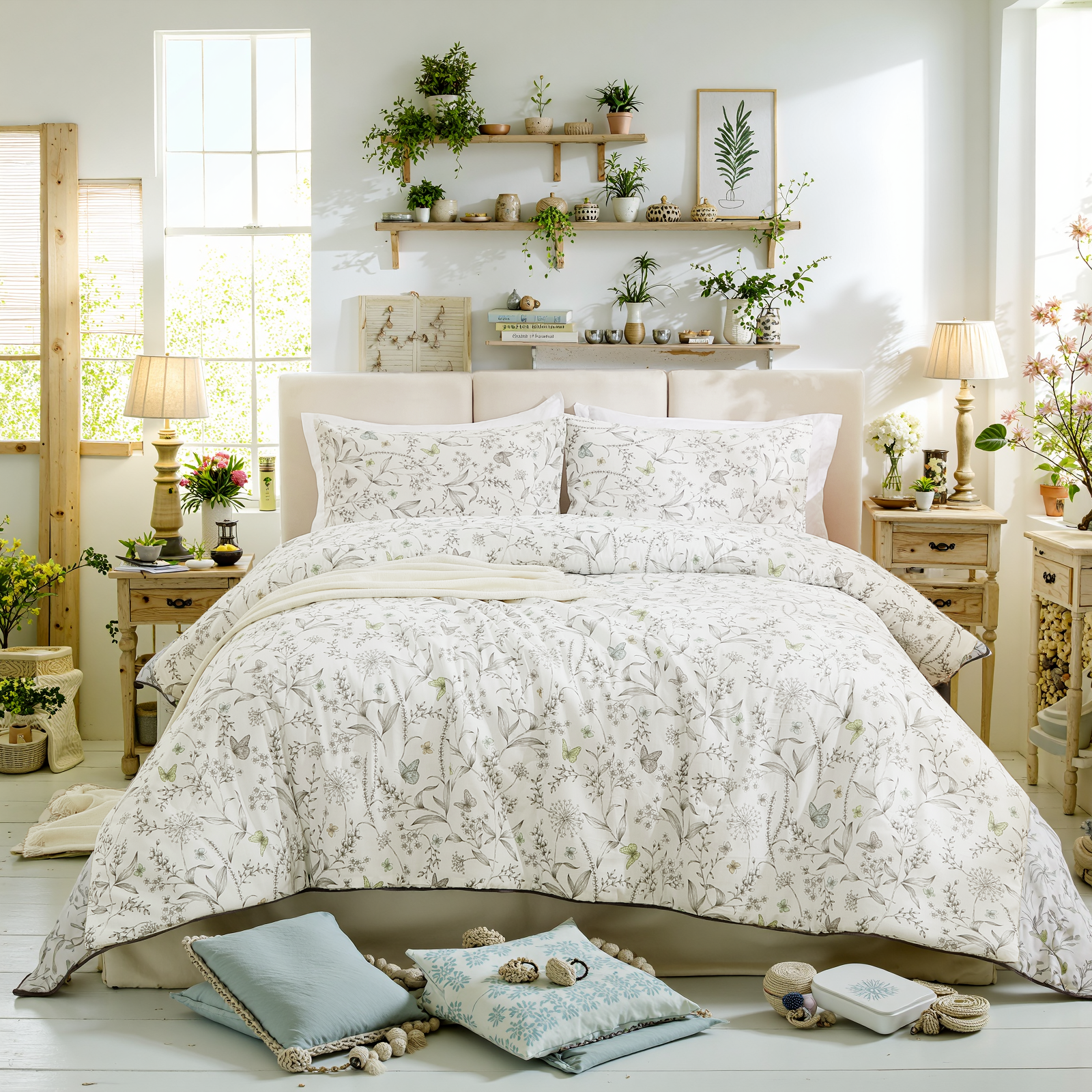 White Floral Duvet Cover Set 100% Cotton