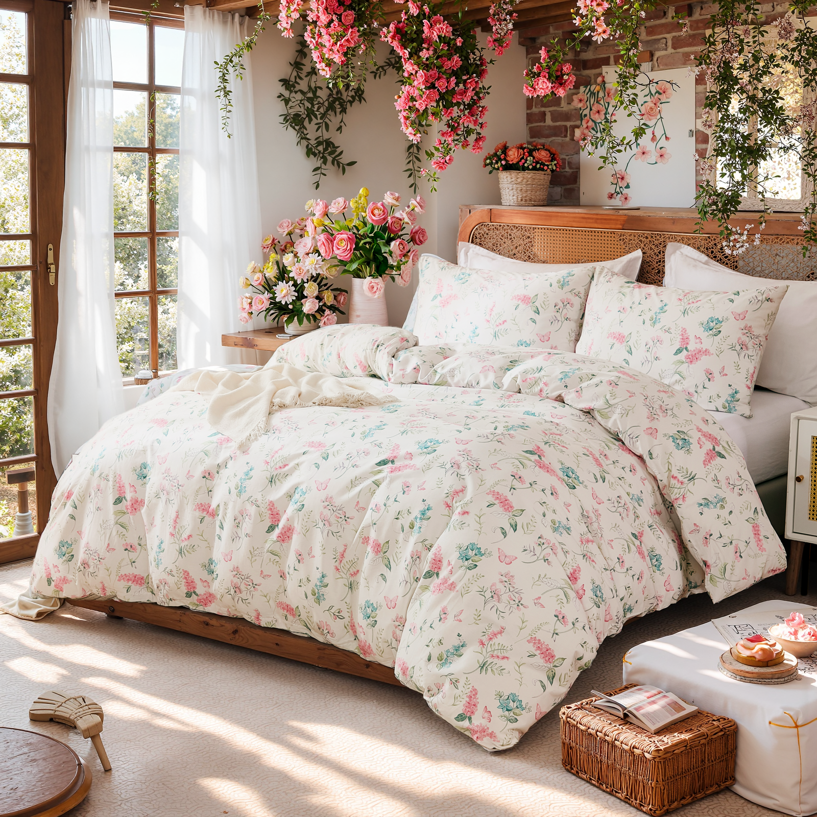 Pink Floral Duvet Cover Set 100% Cotton