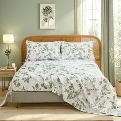Light Green Floral Cotton Sheet Set