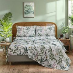 Dark Green Floral Cotton Sheet Set